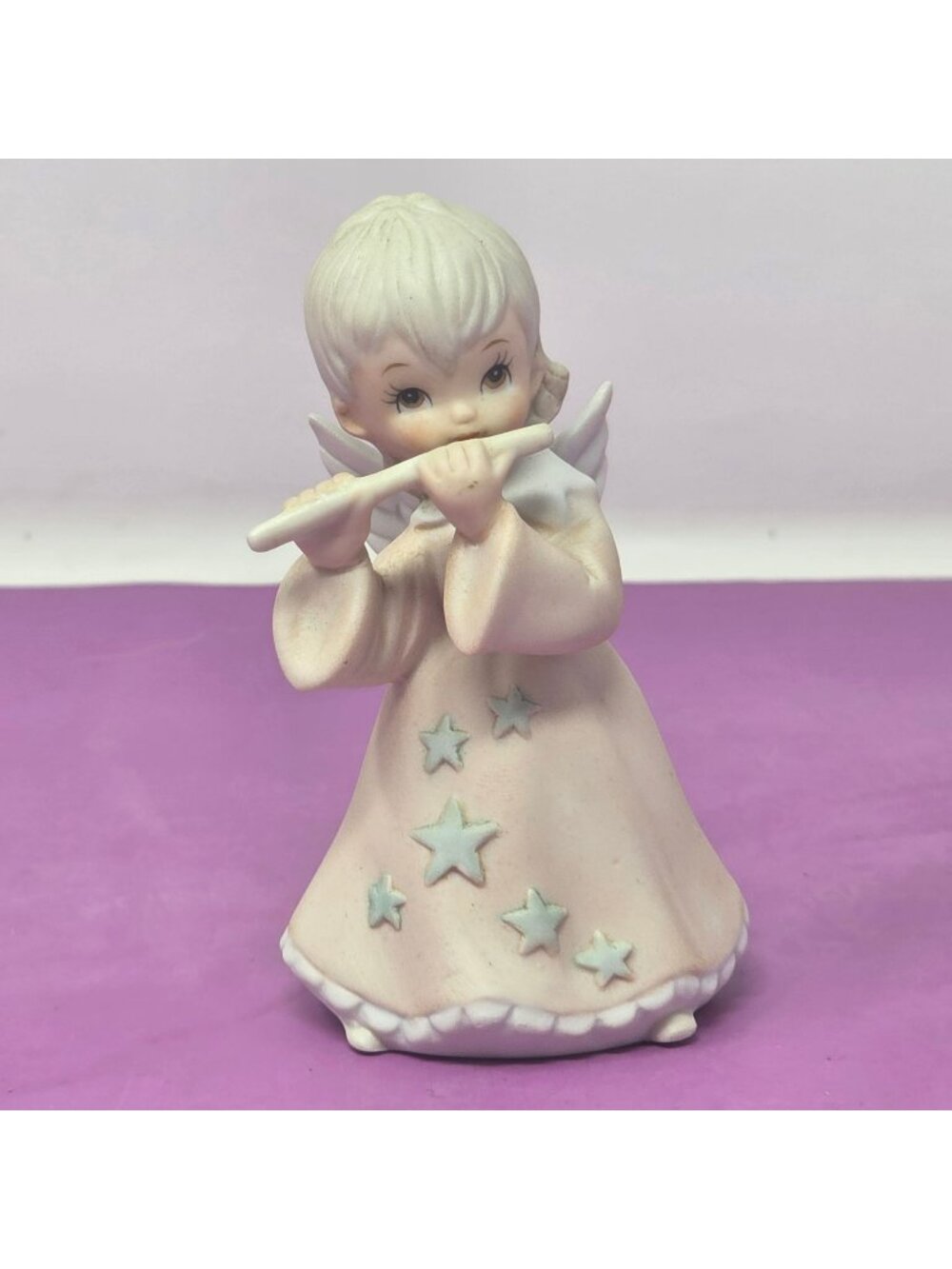 Angel Playing Flute By Lefton Christopher Collection 1982 Porcelain Pink & White
